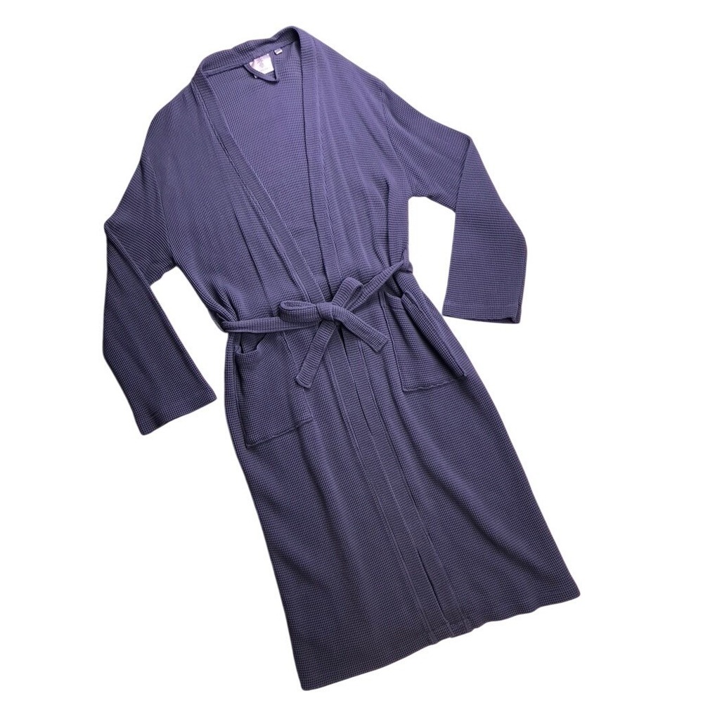 Cariloha Waffle Bathrobe Womens L/XL Blue Bamboo Viscose Cotton Robe